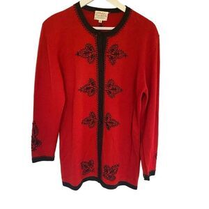 Vintage Susan Bristol size 8 Made in Hong Kong 1995 Red long sleeve wool blend h